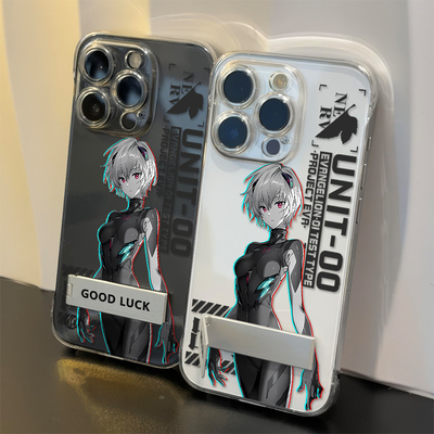 eva明日香手机壳带支架13苹果12超薄14PLUS卡通透明硬iPhone16适用OPPOReno15无边框17ProMax高级感VIVOx200s