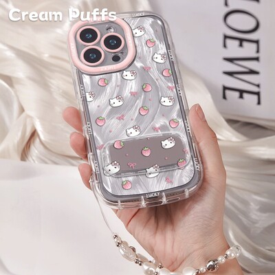 华为NOVA13适用17ProMax蝴蝶结草莓kt猫iPhone16带挂绳15plus少女心iQOOneo11手机壳软苹果14镜子支架红米k80