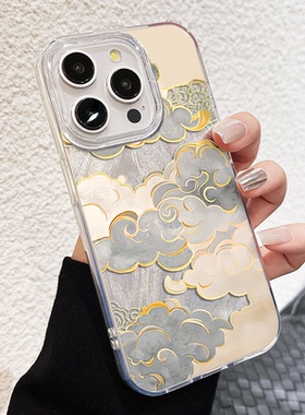 苹果12新中式祥云14手机壳iPhone13硬15ProMax羽纱16plus创意适用OPPOFINDX8荣耀MAGIC7华为MATE60RS非凡大师