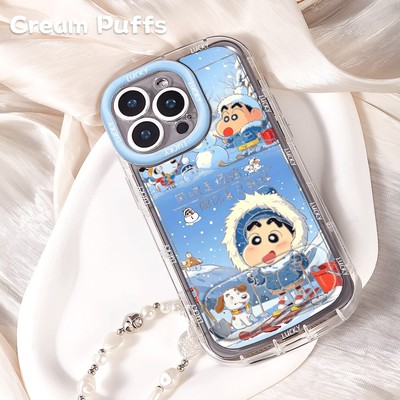 OPPOReno15手机壳软苹果14滑雪小狗小新镜子支架13适用小米17ProMax可爱红米k80小清新iPhone16带挂绳荣耀x70