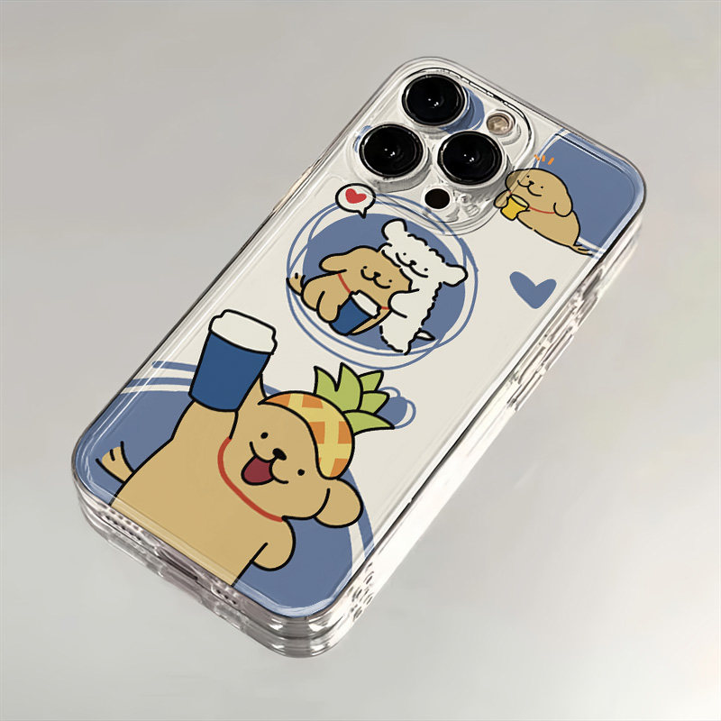 可爱iPhone12红米TURBO5苹果13创意小米17p透明软14ProMax卡通一加15T适用16PLUS手机壳卡通咖啡棕狗荣耀X70I