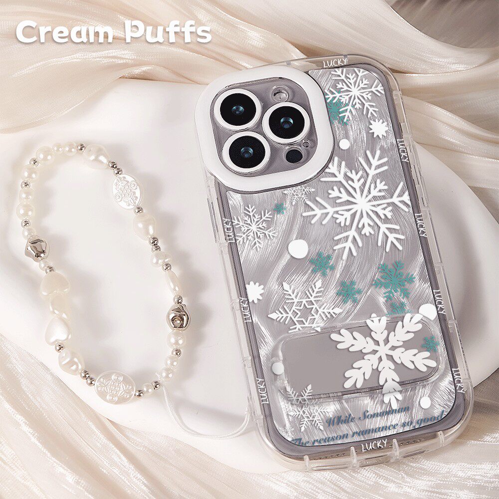 手机壳苹果17秋冬雪花圣诞适用iPhone15少女心14镜子支架ins风16plus红米TURBO5带挂绳13ProMax软12小清新k90
