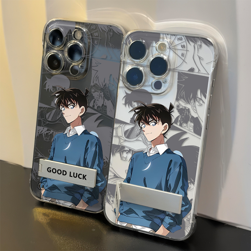 高级感苹果15卡通13ProMax漫画风柯南适用iPhone12手机壳带支架16PLUS透明x200s超薄14硬无边框一加ACE5ULTRA