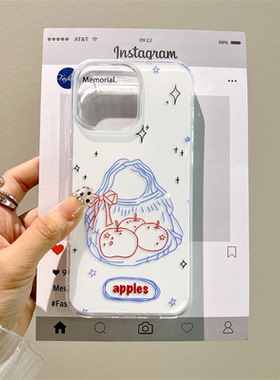 高颜值VIVOx100Ultra新款华为MATE6013硬12ins风蓝袋子苹果手机壳带挂绳iPhone15适用17ProMax大孔16pm14plus