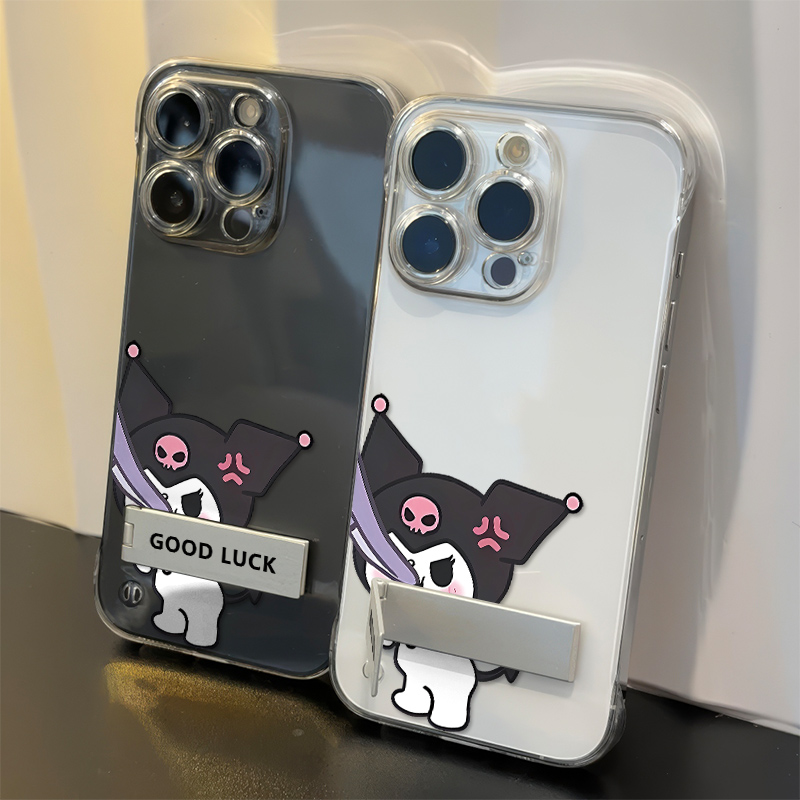 卡通适用iPhone15情侣生气库洛米巴库13ProMax高级感苹果12手机壳带支架16超薄14PLUS透明无边框硬华为PURA80