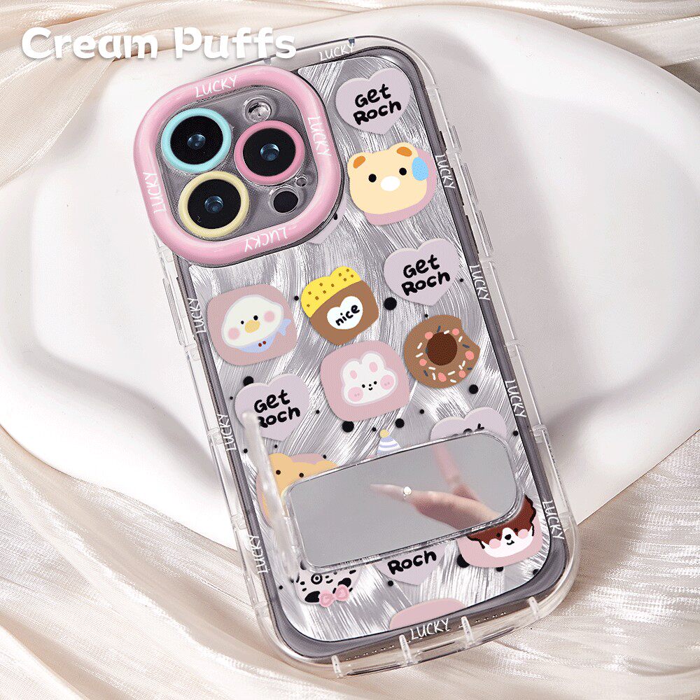 小米17Pro创意英文小熊iPhone16带挂绳15少女心红米k90ProMax手机壳软苹果14镜子支架13可爱12pm适用一加ACE5