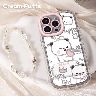 iPhone17p适用IQOOZ10Turbo带挂绳15plus可爱手机壳软苹果16镜子支架13ProMax爱心一二布布荣耀MAGIC8卡通14p