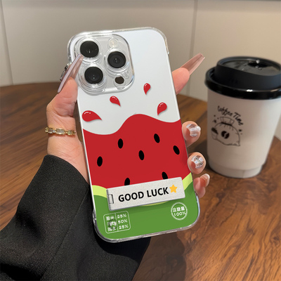 荣耀GT小清新16高级感14适用苹果13ProMax手机壳带支架iPhone15无边框硬透明OPPOFindx8半个西瓜12超薄iQOOz9