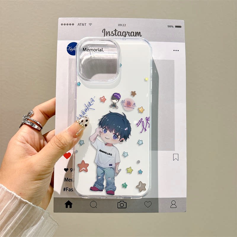 新款一加13适用17ProMax大孔1614plus华为HI畅享80PRO硬12手机壳带挂绳iPhone15Q版可爱林俊杰比心红米k80pro