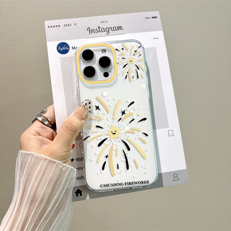 荣耀MAGIC8ins风iPhone17星星烟花14plus大孔适用红米note15手机壳华为MATE80小众硬苹果13pro带挂绳16ProMax