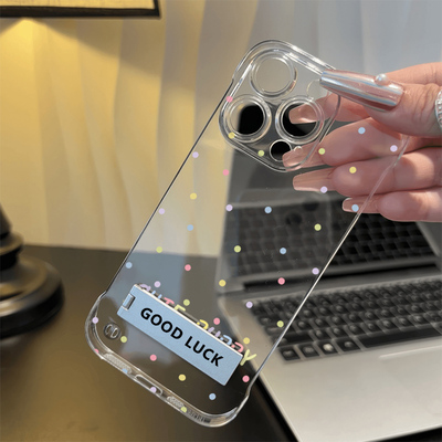 VIVOS30PROMINI英文满屏波点iPhone16适用苹果13透明12手机壳带支架14promax硬a5超薄小米15spro高级感无边框