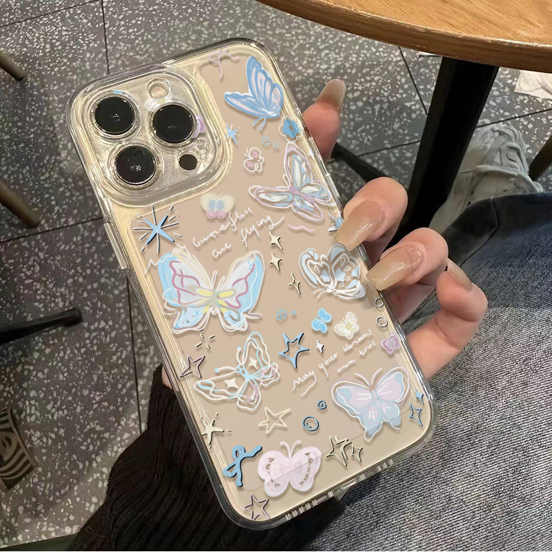 小众16ProMax适用15PLUS手机壳ins风梦幻蝴蝶iPhone13超仙OPPORENO14苹果12透明软小米CIVI4PRO创意荣耀POWER