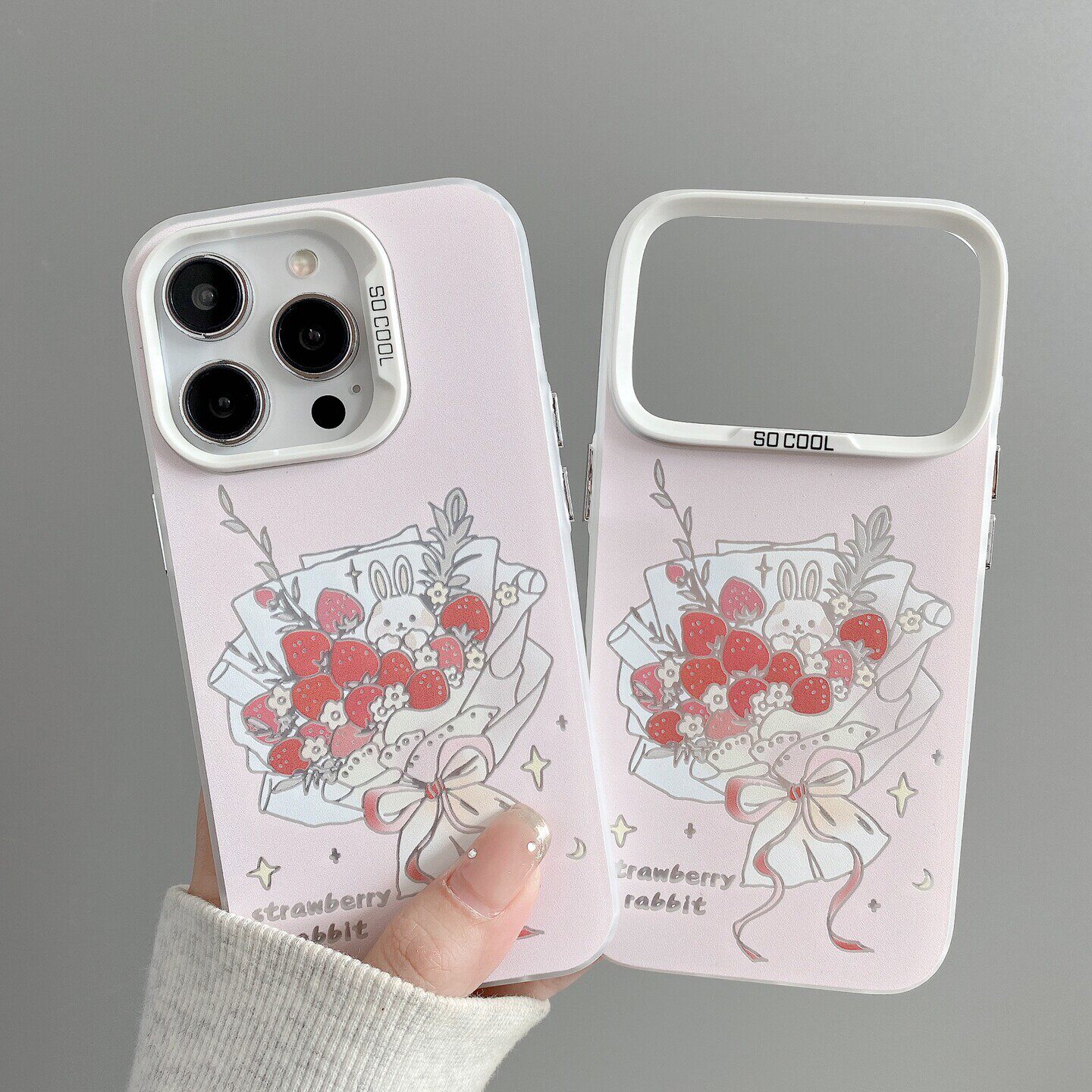 草莓花束兔子iPhone13可爱苹果17创意华为NOVA15彩银硬适用16PLUSins风VIVOX300S高级感14ProMax少女心手机壳