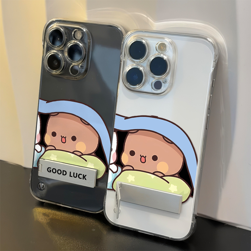情侣被窝布布一二iPhone15透明16ProMax卡通Nova13手机壳带支架17苹果12适用14PLUS硬无边框超薄IQOOZ10TURBO