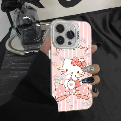 iPhone13条纹蝴蝶结凯蒂猫苹果12p创意华为NOVA15彩银可爱14ProMax硬小米17ULTRA卡通适用16PLUS高级感手机壳