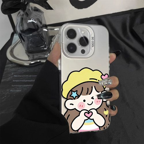 iPhone15Plus可爱比心女孩VIVOX300ULTRA适用14ProMax少女心苹果17彩银华为NOVA16手机壳硬红米TURBO5MAX可爱