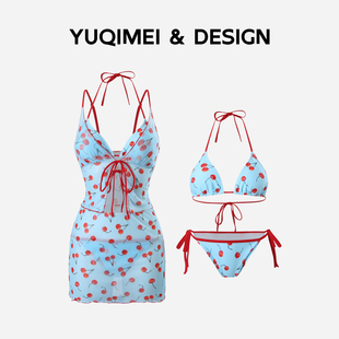 YUQIMEI日式 小胸聚拢泡温泉泳衣女 甜美少女比基尼四件套2025新款