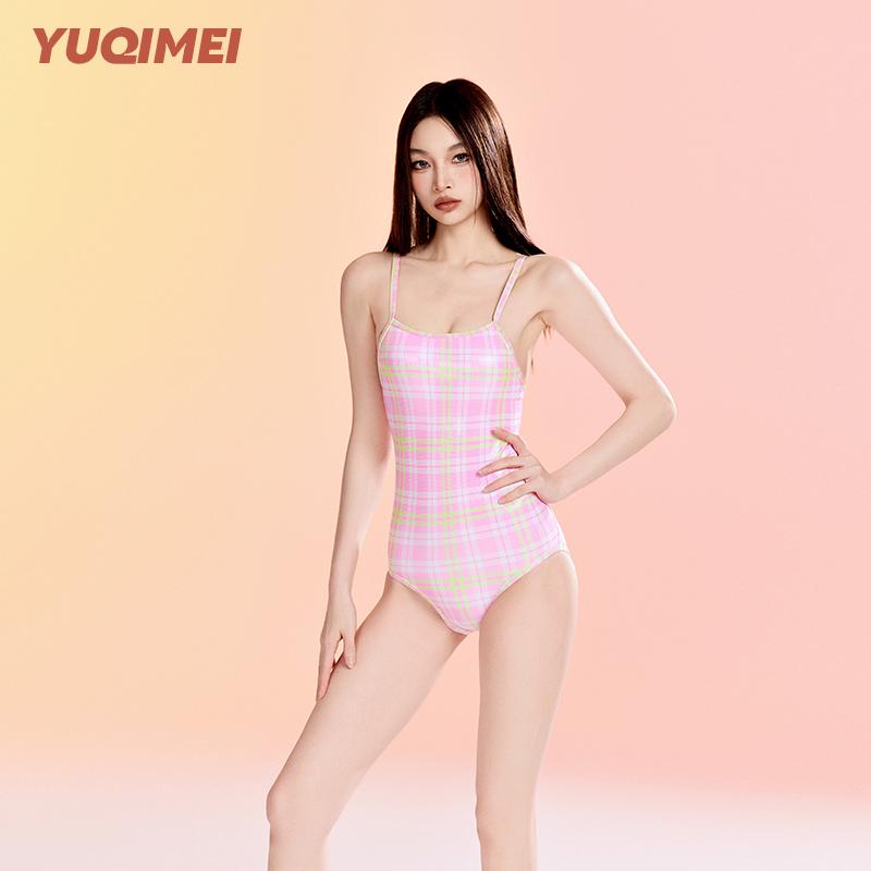 Yuqimei泳衣女连体粉三角游泳馆