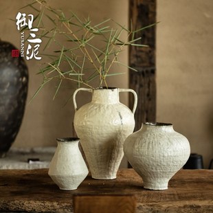 御三泥禅意文艺复古花器高级感侘寂陶瓷花瓶家居民宿插花摆件
