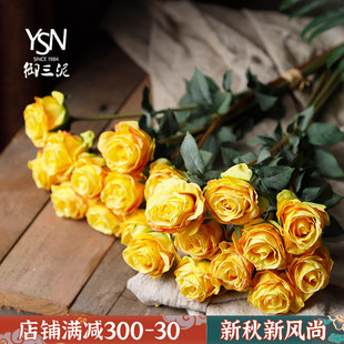 御三泥艺束ing复古多洛塔黄玫瑰in风仿真假绢