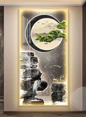 壁灯流水生财靠山图挂画LED玄关楼梯间装饰画大气高档入户灯光画