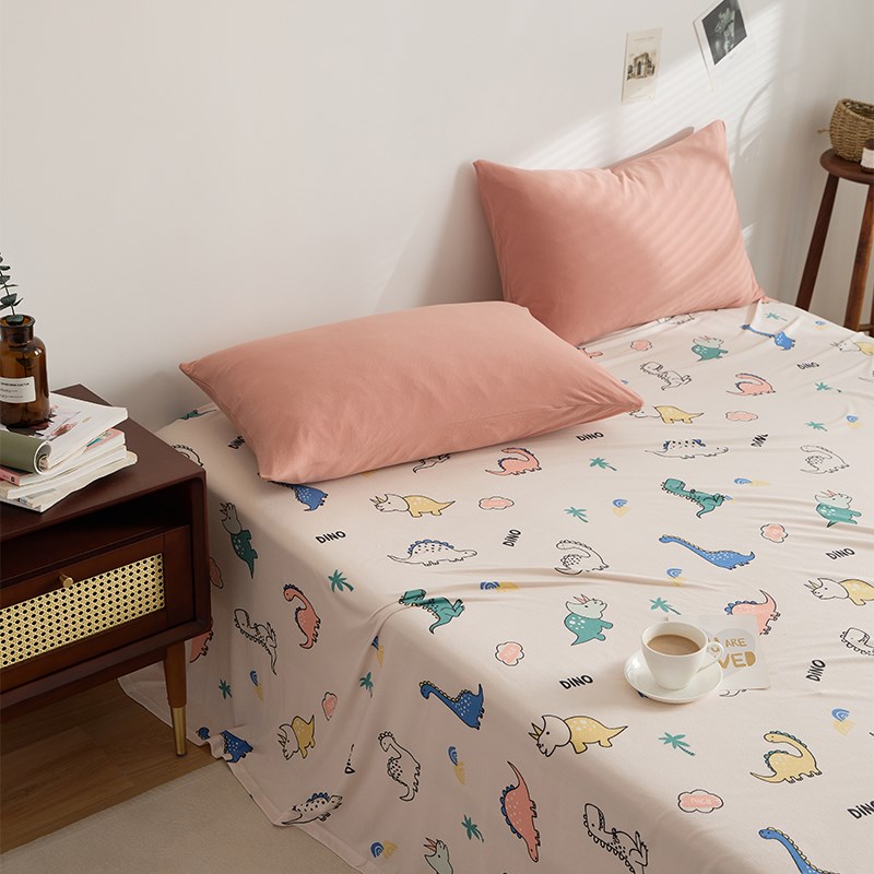 类儿童卡通针织棉印花床单恐龙图案亲肤全棉天竺棉单人床裸睡
