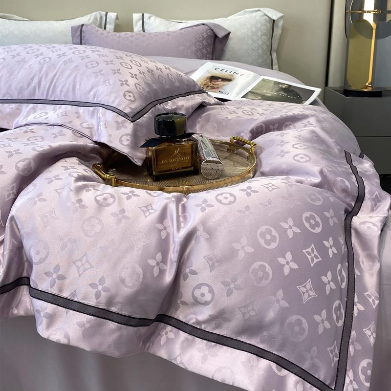 V45O五酒店纯棉床四件套欧笠式真丝滑F7679HHT床被套贡缎款上