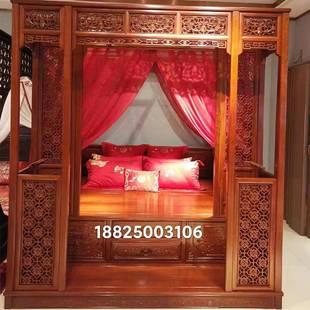 7K明清仿FZ002古床实木双花步人千工拔步床踏床老式架子床中式缅