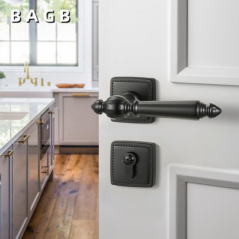 门BAGB卧磁吸门锁房门室锁具室内静音法美式实木IIS把家用黑色手