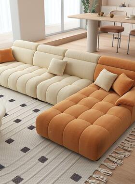 2布025新款现代简泡IXK芙棉花糖艺沙发猫抓绒约布云风朵沙发奶油