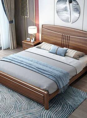 胡桃木人床实木床中经济型单双人床1.床8米1.5mCZE主式卧婚家具结