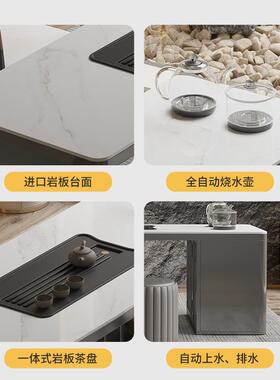 轻奢岩板伸茶XDU桌家一用阳台可物茶车20储25缩新款小户型泡茶体