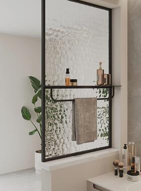 墙奶油卫生间半屏台风干湿区洗手毛巾置物架风隔断不锈DNU钢铁艺