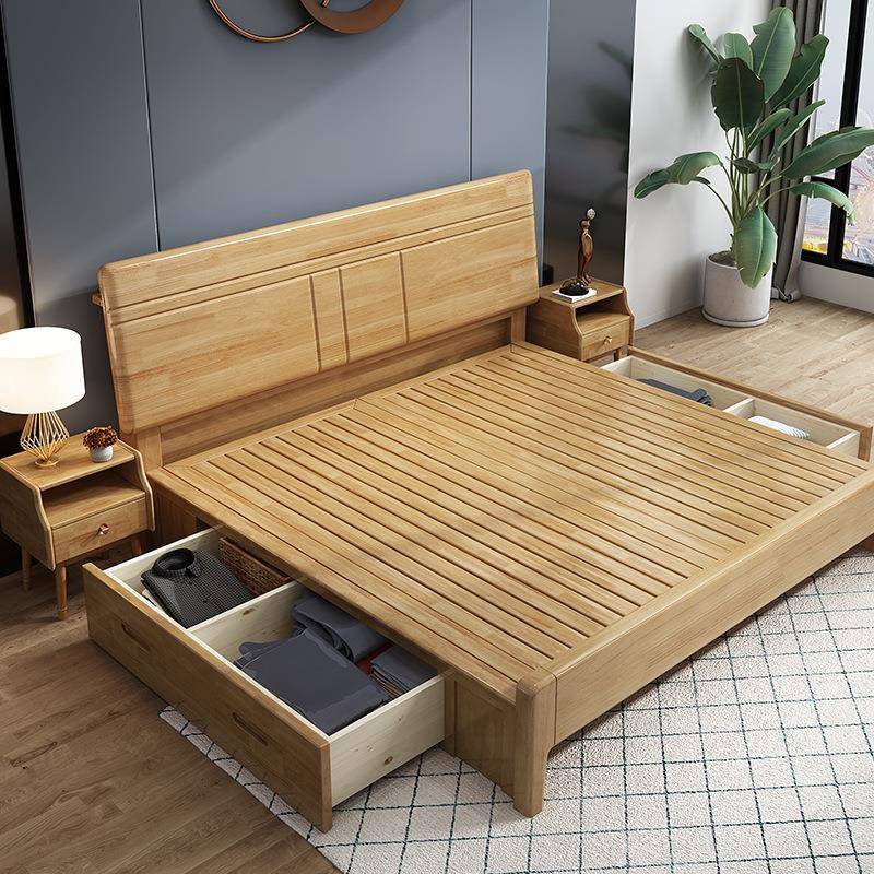 卧室实KXX木床8米1双人民宿现代简约橡木床全床实木.床