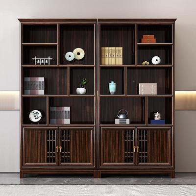 新中式乌金木书柜木书架组QXK实合家用书房高档轻奢量大容书橱储