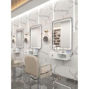 理6512发店镜台圆镜子约化面妆剪发单挂墙美发简店带镜灯壁挂染烫