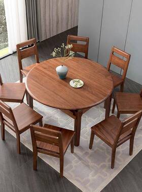 桃木折实木餐桌胡椅组合可BJY变圆叠吃饭桌子小户型代简约客厅现