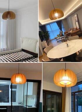 v具intage日式复古古卧室灯南木质吊灯创意YKH餐厅灯书房中瓜艺术