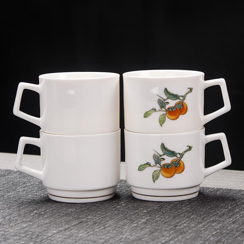 170ml大吉大利有耳防烫带把加厚茶杯描金家用餐厅品茗陶瓷喝茶杯