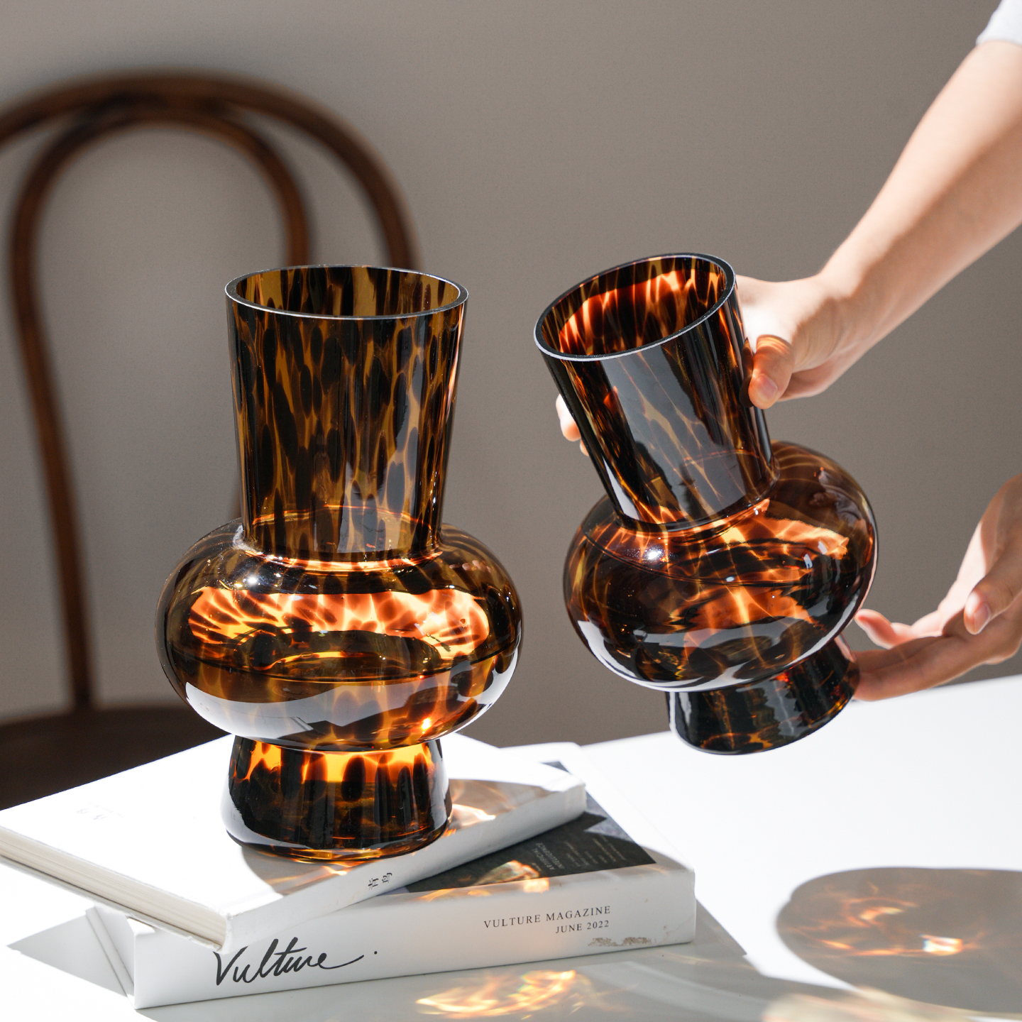 轻奢虎皮点豹纹中古风水晶花瓶