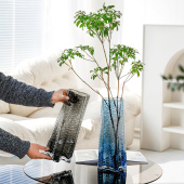 龙柳花瓶玻璃透明高款 插花长枝干枝干支灰色烟灰色插树枝直筒落地