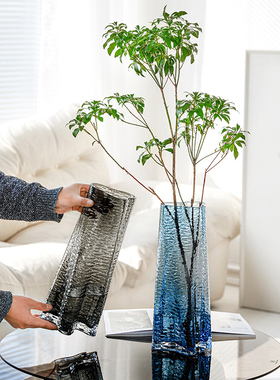 龙柳花瓶玻璃透明高款插花长枝干枝干支灰色烟灰色插树枝直筒落地