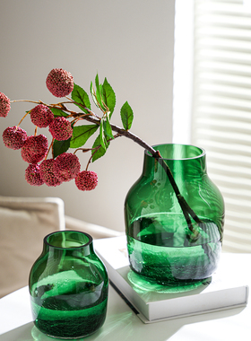 简约复古绿色玻璃花瓶家居装饰