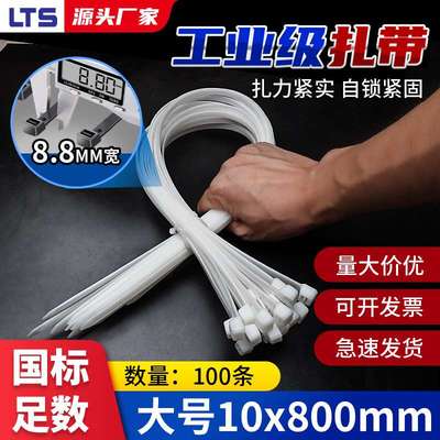 自锁式尼龙扎带10*800塑料卡扣黑白色强力园艺捆绑束线带厂家