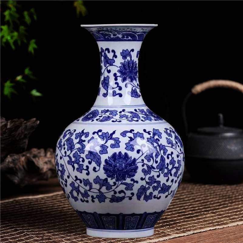 景德镇陶瓷器中式青花瓷缠枝莲花瓶摆件客厅博古架玄关插花装饰品,家居饰品,花瓶,淘宝优惠券,粉丝福利购,淘宝优惠卷