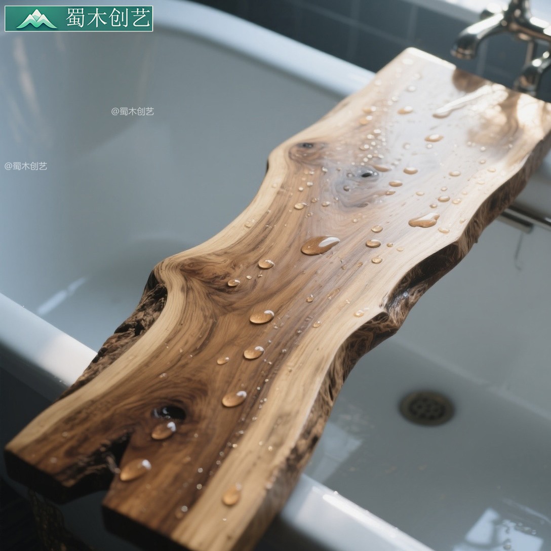实木浴缸上桌板原生态不规则原木置物架一字隔板置物板天然洗澡盆