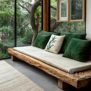 蜀木创艺全实木复古诧寂风不规则自然边4~6人位沙发原木风客厅
