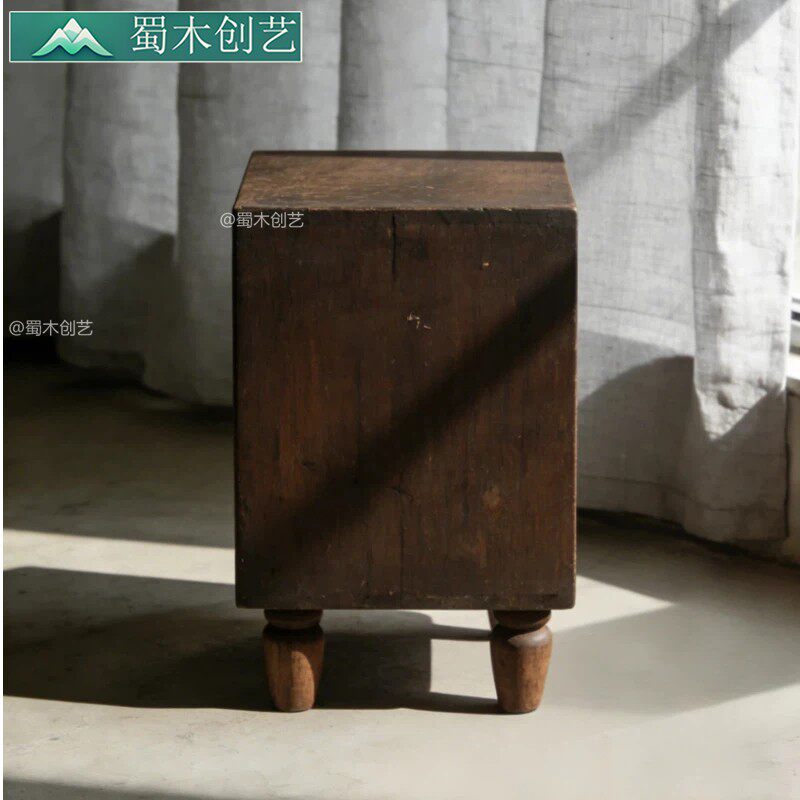 蜀木创艺复古实木矮凳方形带腿收纳凳家用储物凳简约怀旧老物件
