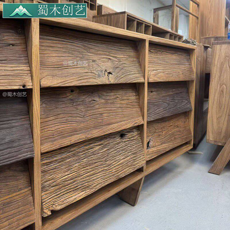 蜀木创艺侘寂风实木斗柜榆木复古抽屉收纳柜餐边柜储物柜玄关柜