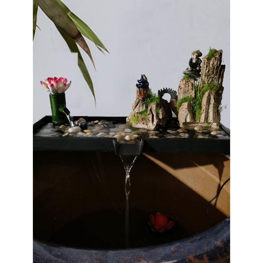 陶瓷鱼缸流水摆件循环过滤养鱼配件大型石磨假山喷泉庭院水景造景